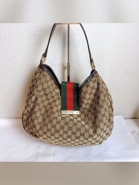 Vintage Gucci Brown GG Canvas Hobo with sherry line